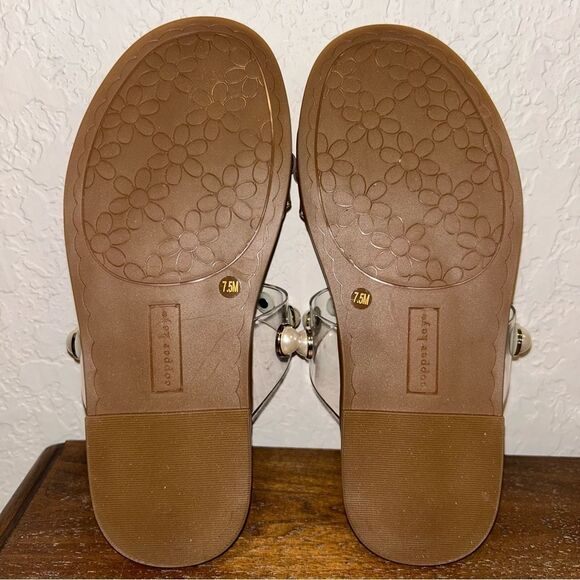 Copper Key Faux Pearl Clear Jelly Slip On Sandal Shoes - Picture 7 of 8